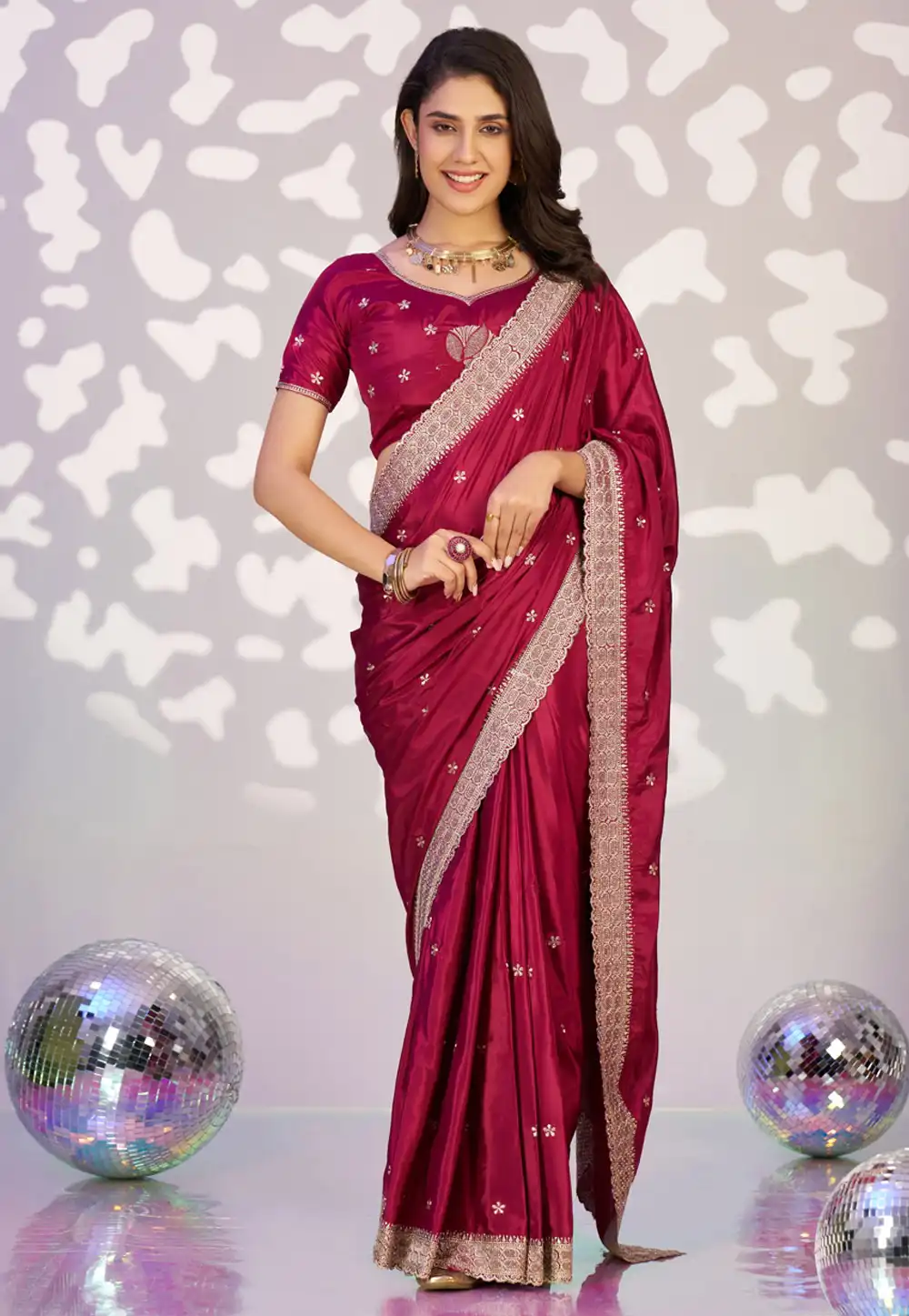Magenta Crepe Lehenga Saree 323935