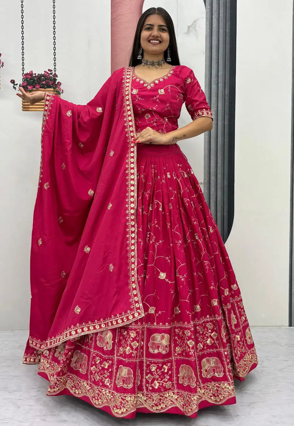 Magenta Crepe Silk Lehenga Choli 325979