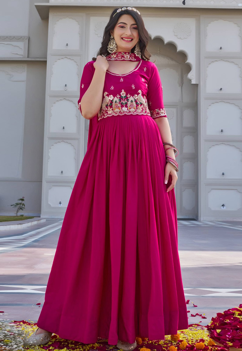 Magenta Crepe Silk Readymade Anarkali Suit 322820