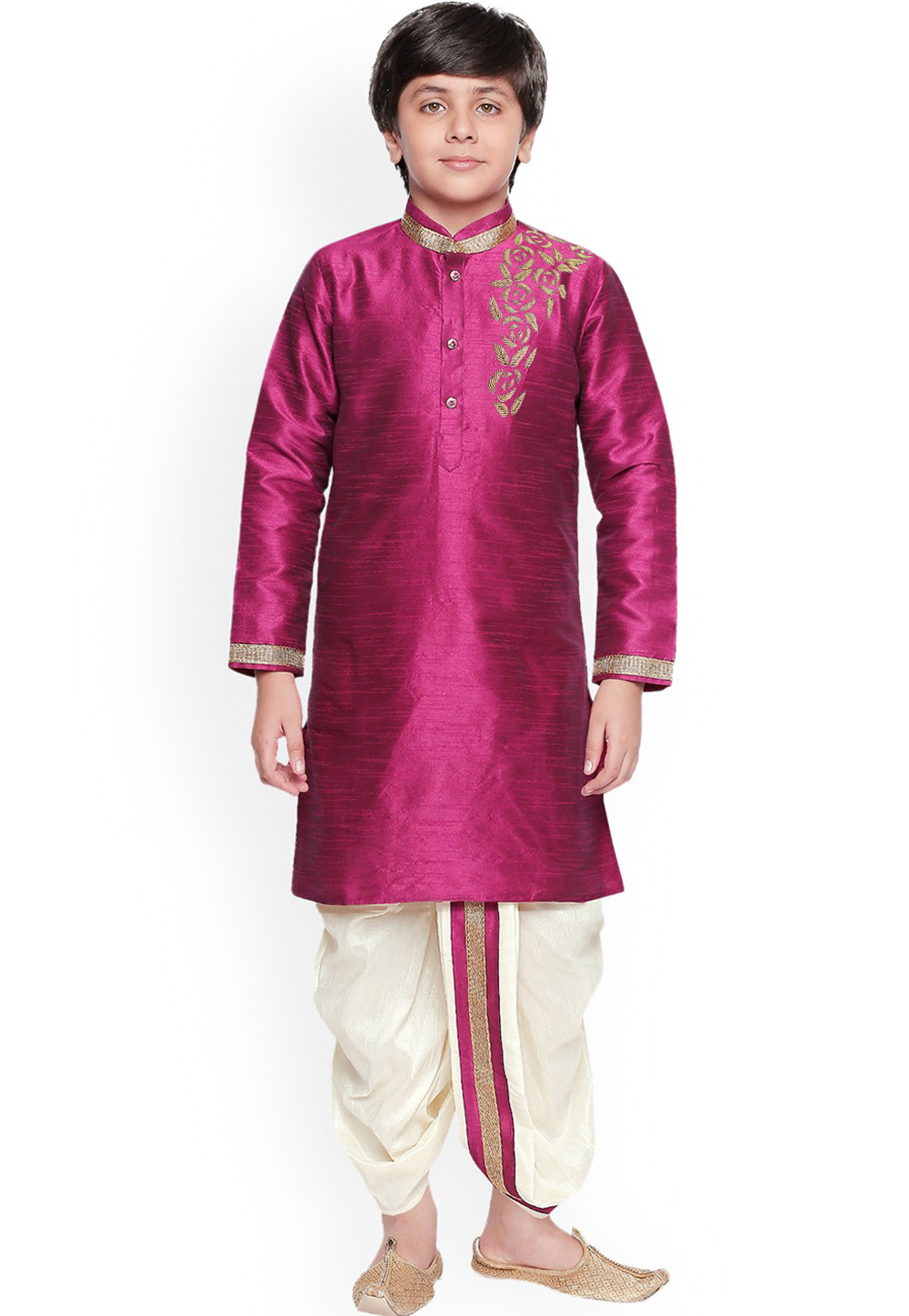 Magenta Dupion Silk Kids Dhoti Kurta 316876