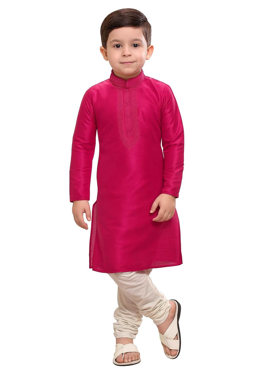 Magenta Dupion Silk Kids Kurta Pajama 321241