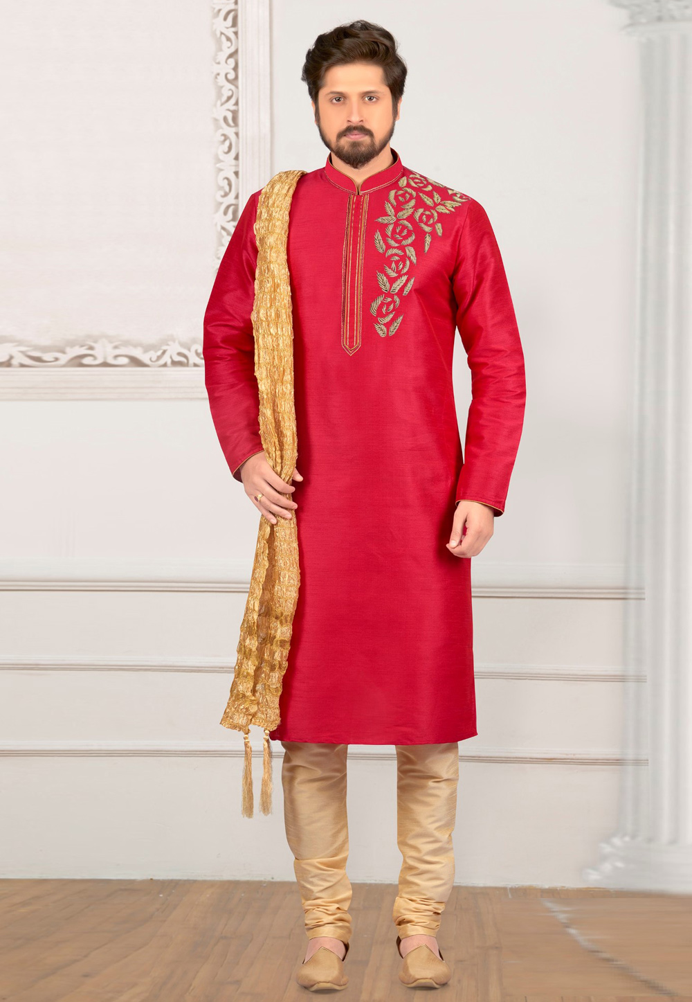 Magenta Dupion Silk Kurta Pajama 311894