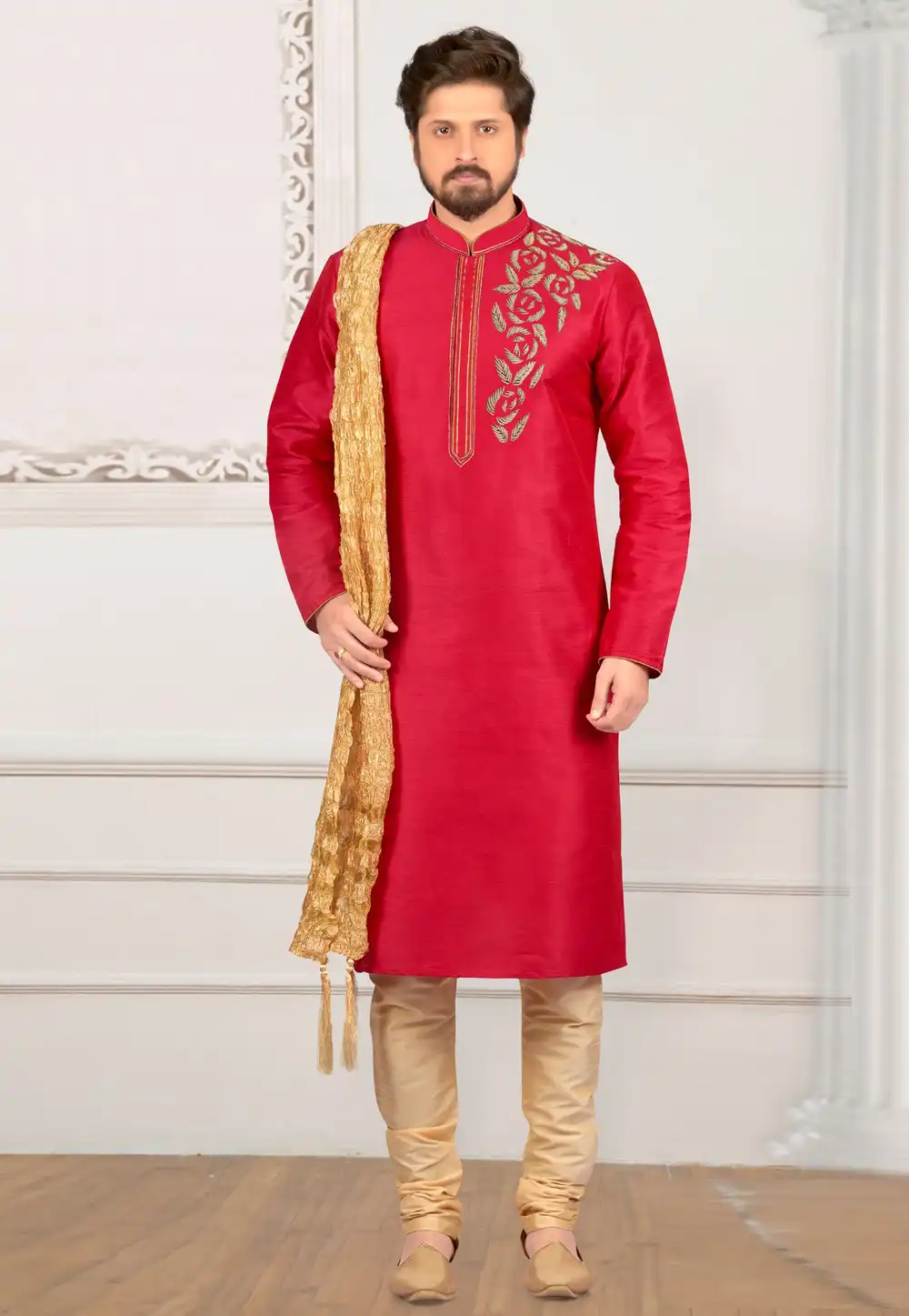 Magenta Dupion Silk Kurta Pajama 311894
