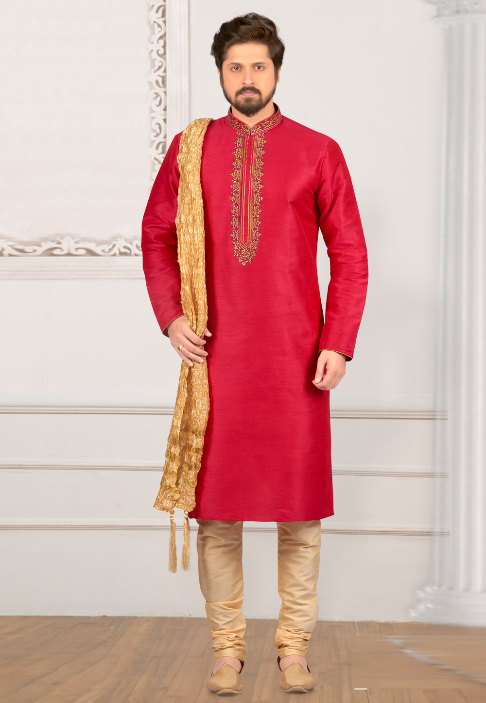 Magenta Dupion Silk Kurta Pajama 279695