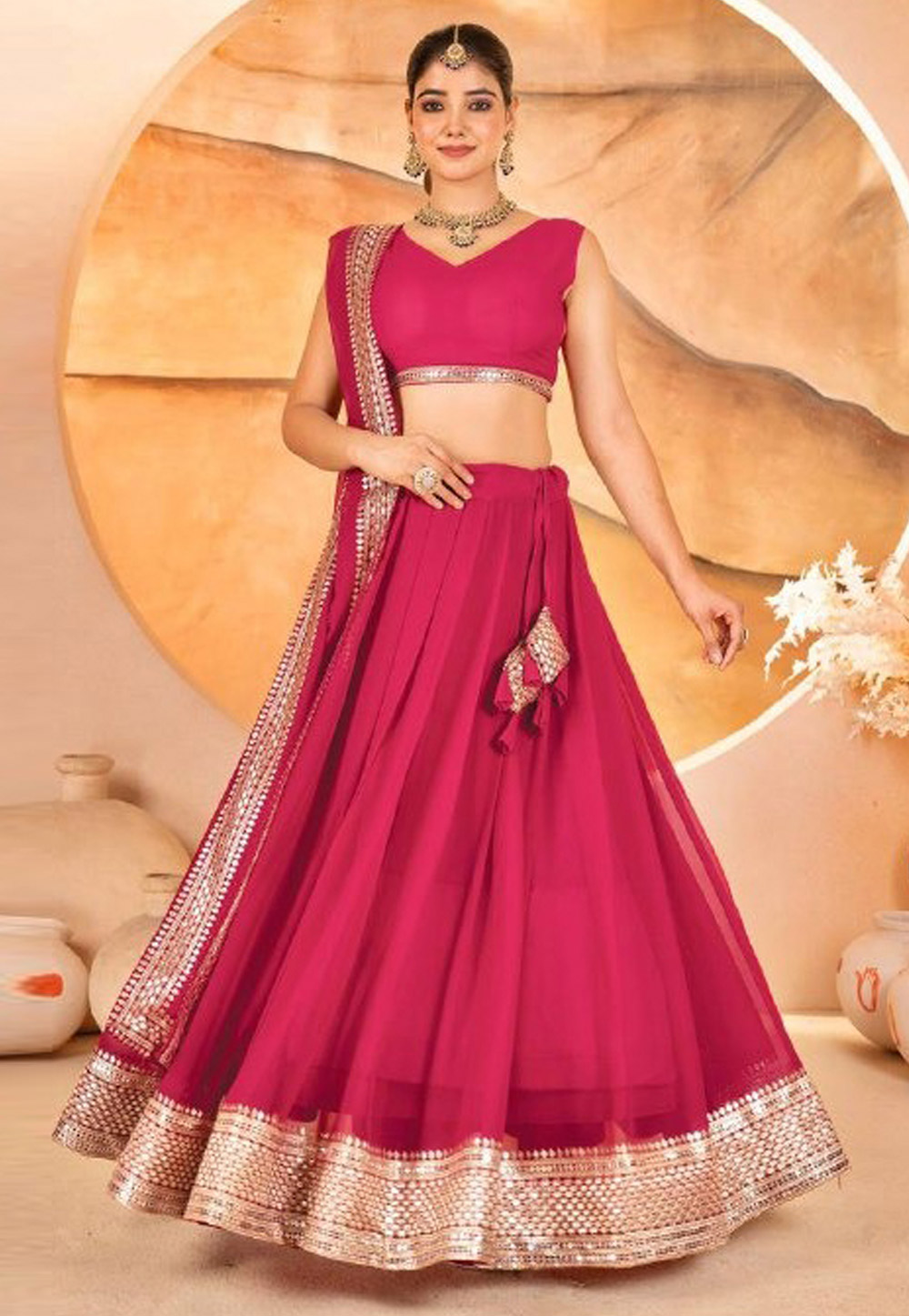 Magenta Faux Georgette Circular Lehenga Choli 306607