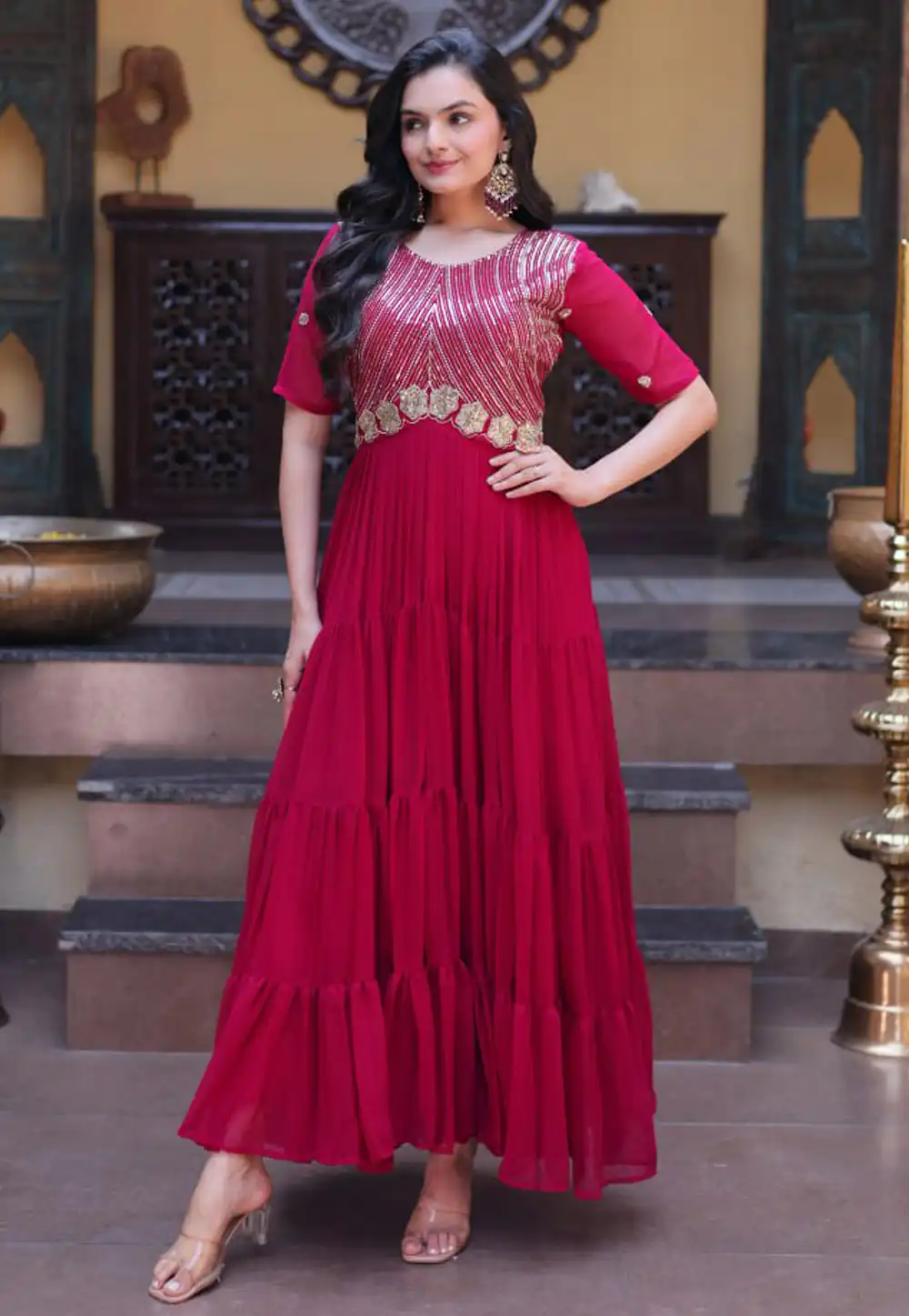 Magenta Faux Georgette Gown 330175