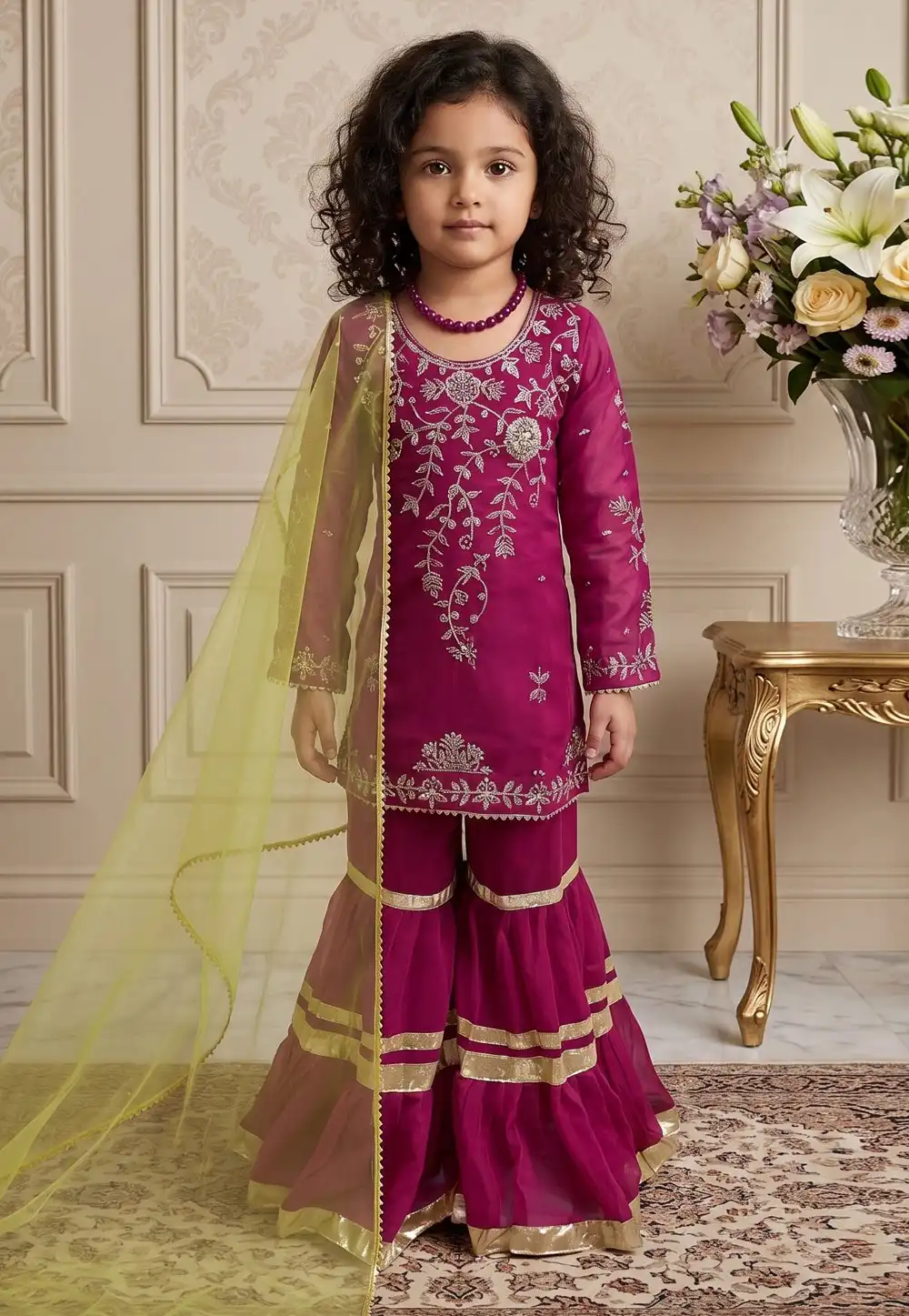 Magenta Faux Georgette Kids Sharara Suit 329463