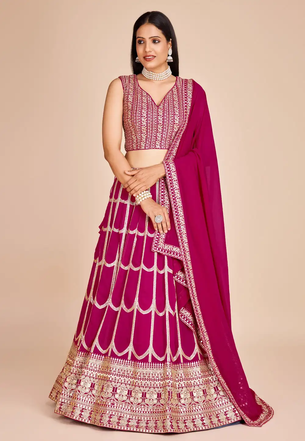 Magenta Faux Georgette Lehenga Choli 288146
