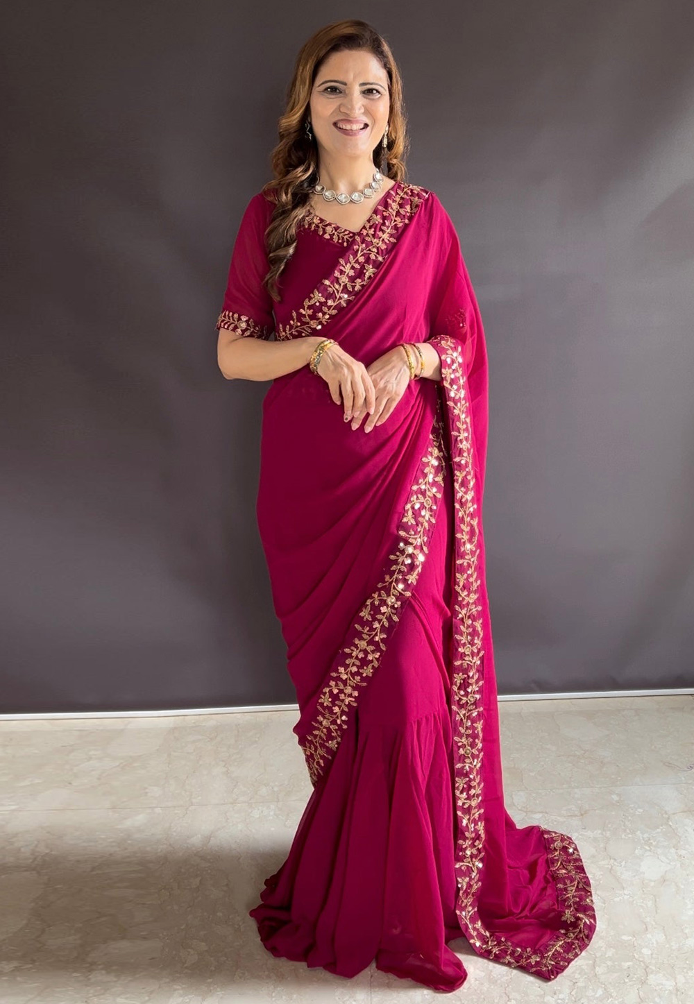 Magenta Faux Georgette Lehenga Saree 308961