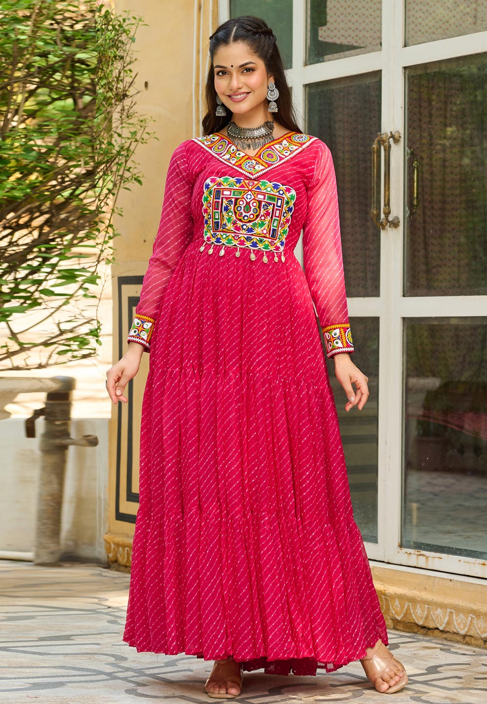 Magenta Faux Georgette Navratri Wear Gown 313150