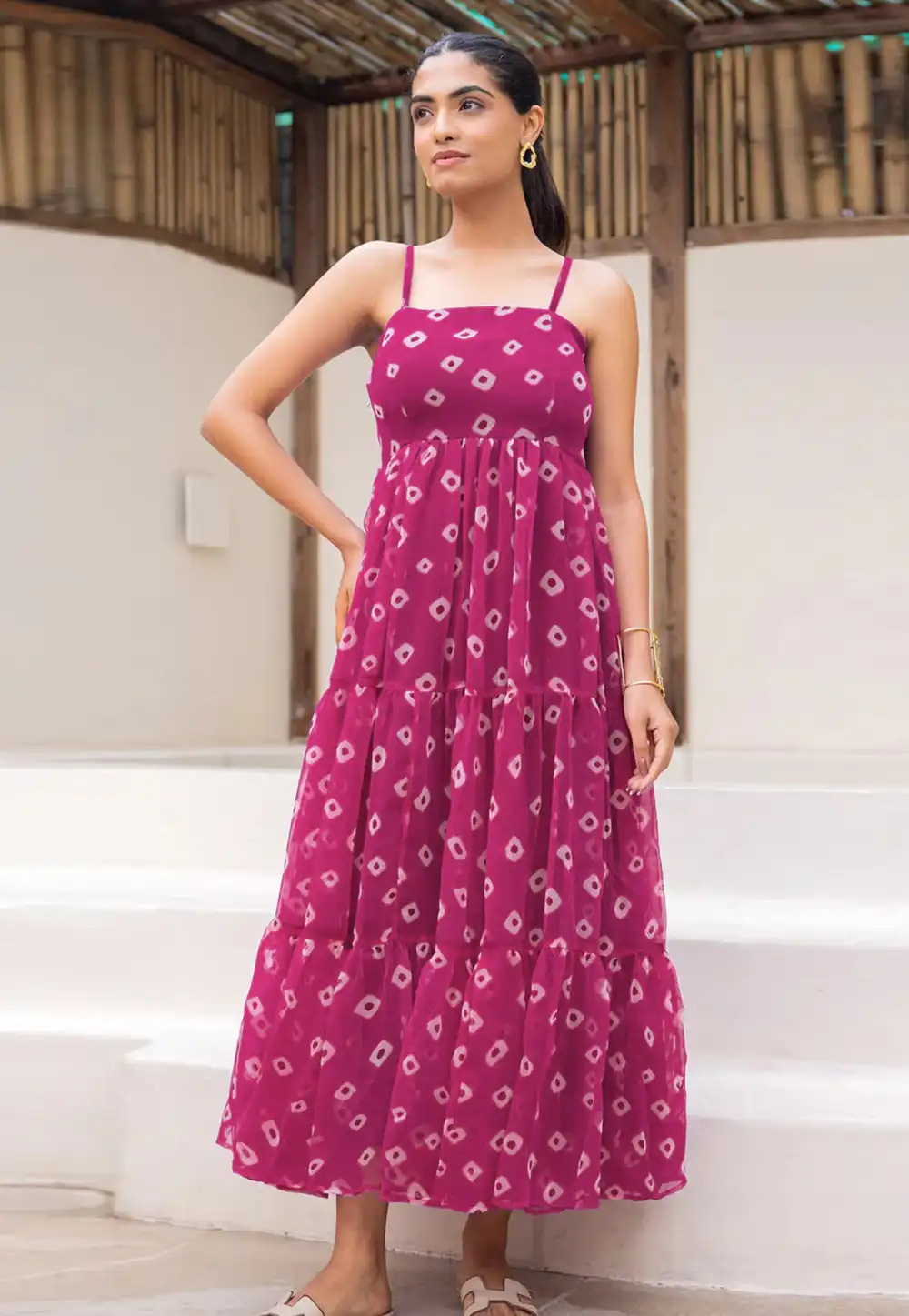 Magenta Faux Georgette Printed Gown 314251