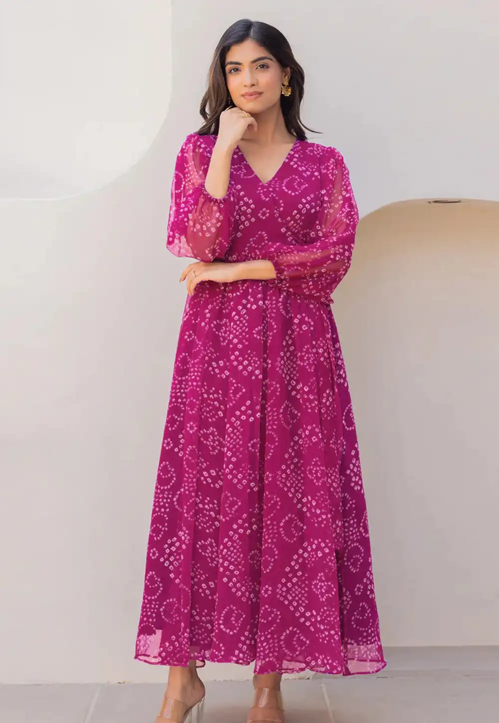 Magenta Faux Georgette Printed Gown 314253