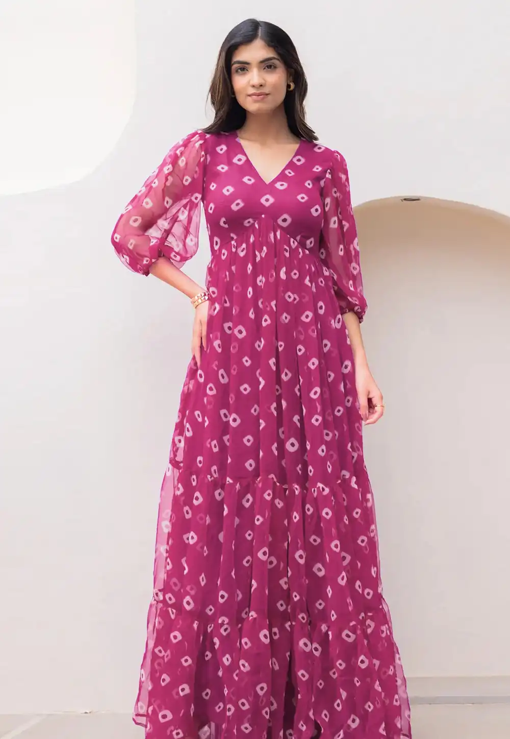 Magenta Faux Georgette Printed Gown 313596