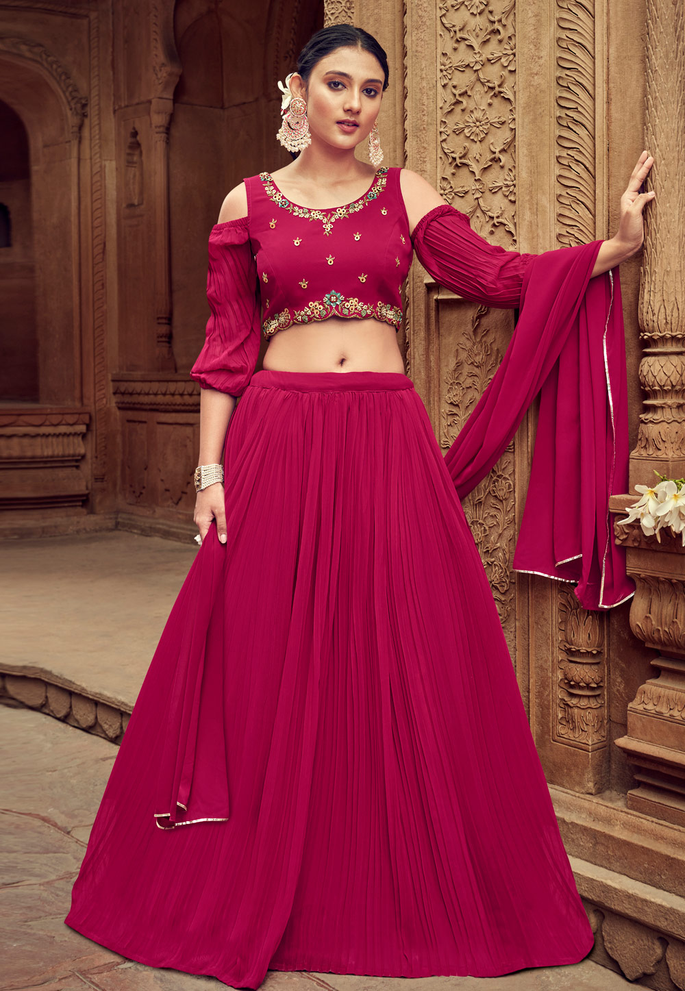 Magenta Faux Georgette Readymade A Line Lehenga Choli 284116