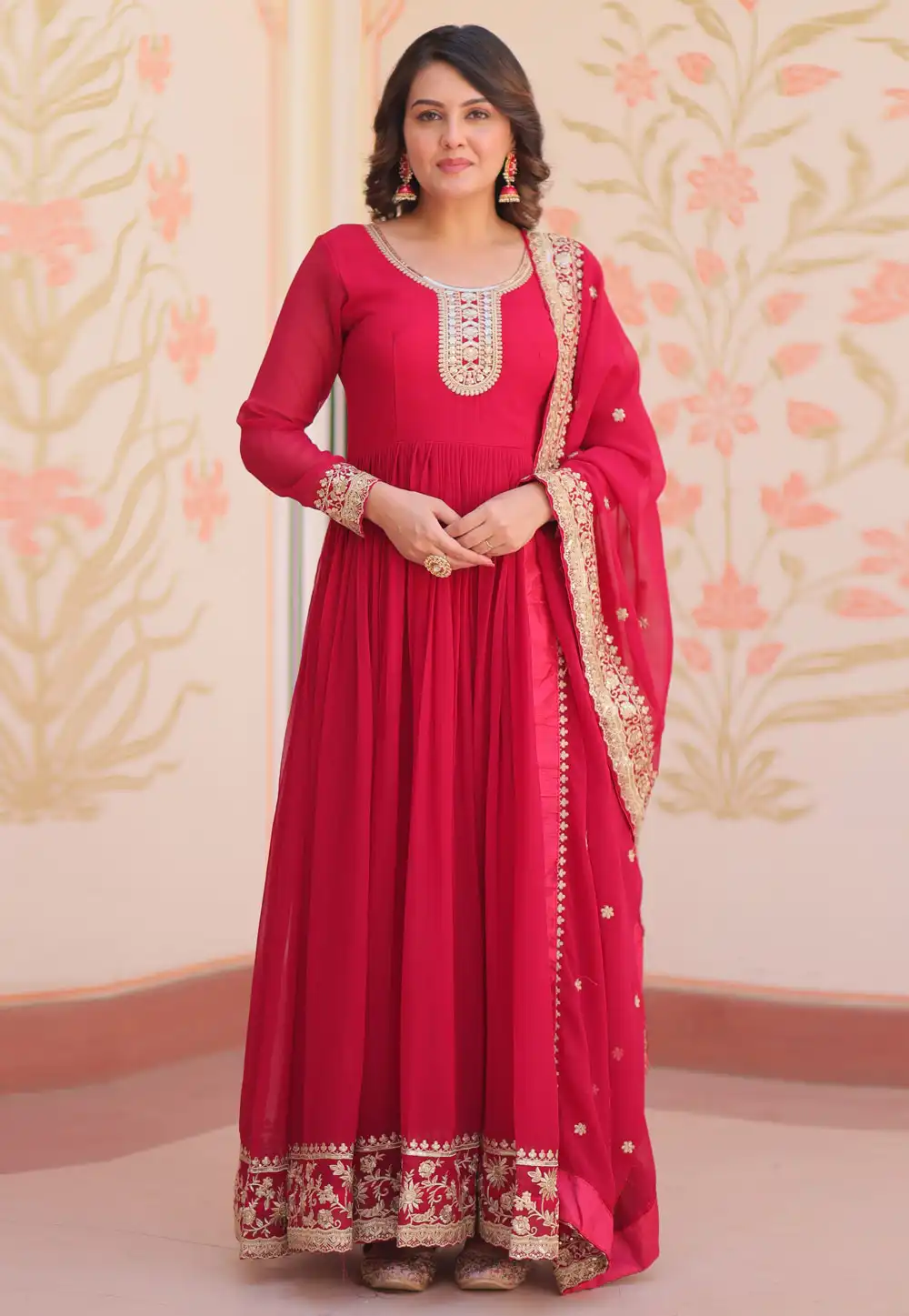 Magenta Faux Georgette Readymade Anarkali Suit 314030