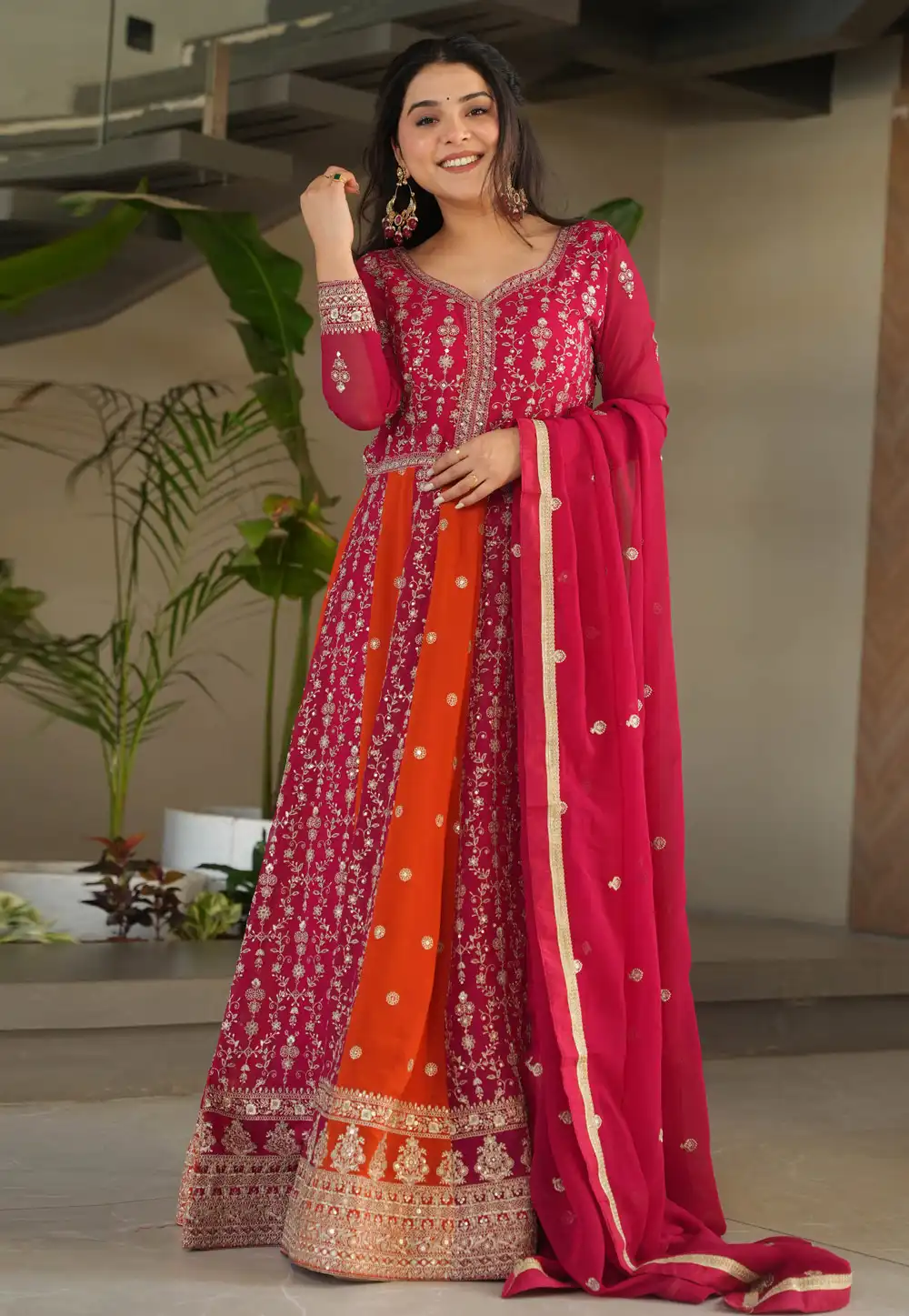 Magenta Faux Georgette Readymade Anarkali Suit 314590
