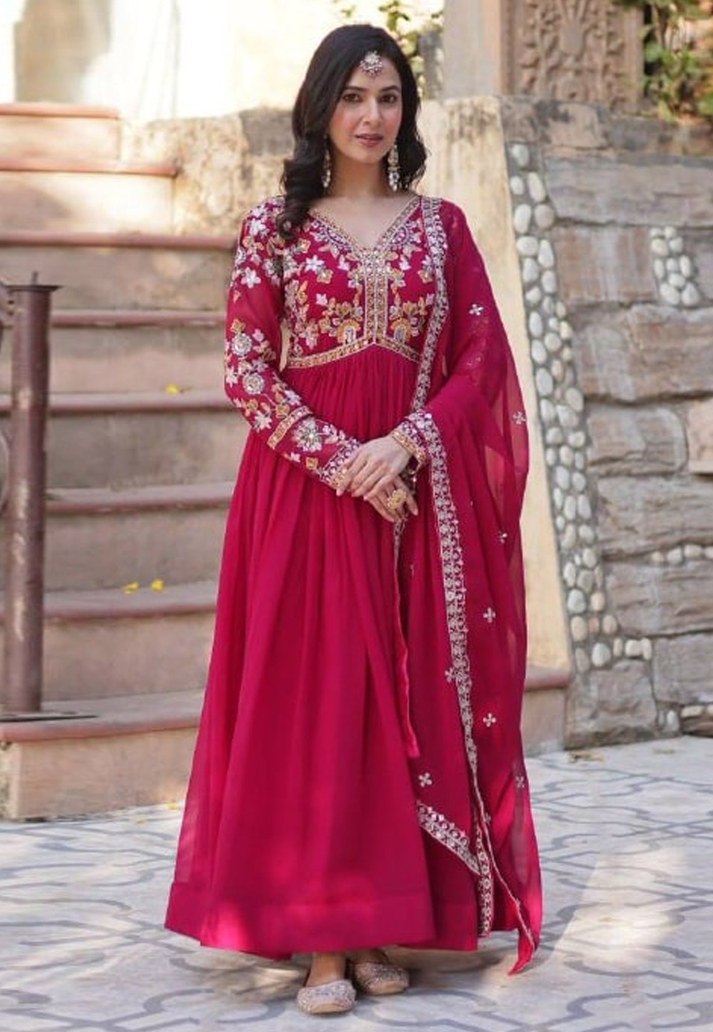 Magenta Faux Georgette Readymade Anarkali Suit 321625