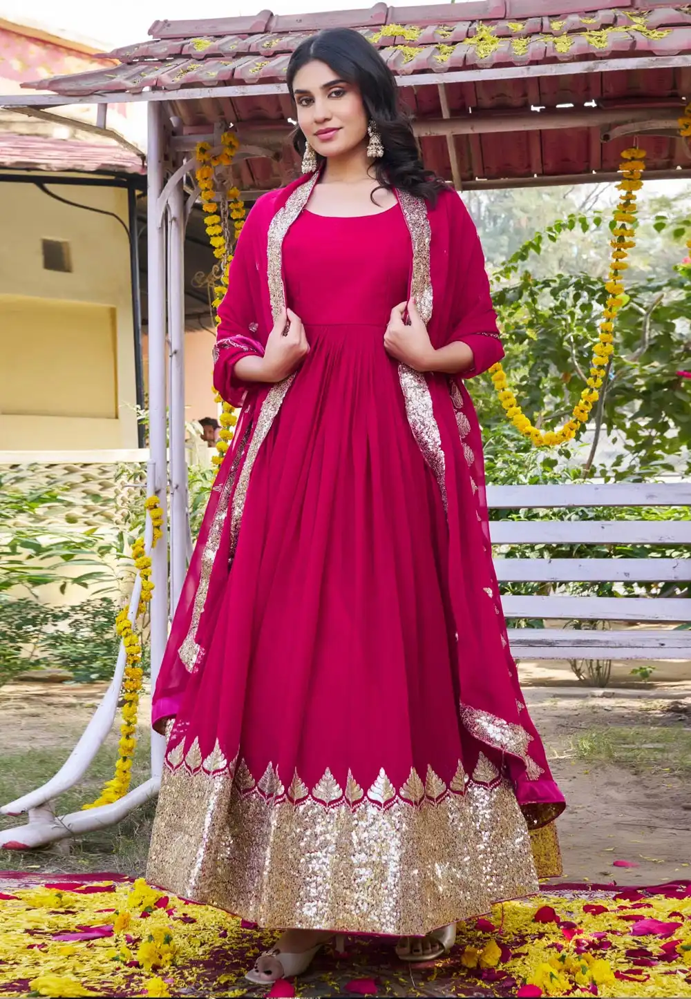 Magenta Faux Georgette Readymade Anarkali Suit 323694