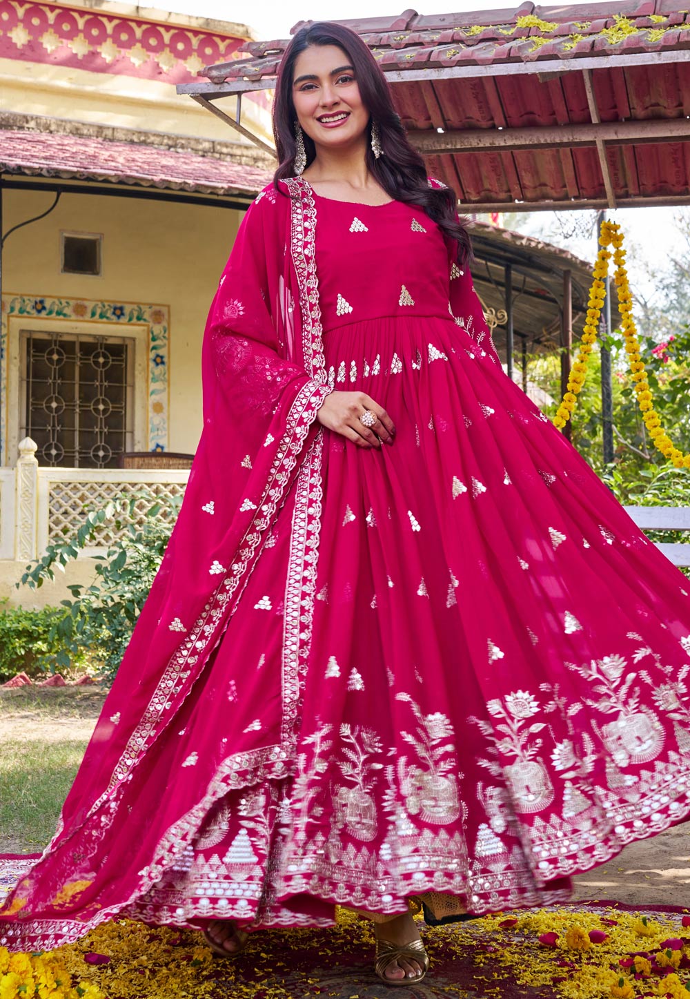 Magenta Faux Georgette Readymade Anarkali Suit 325500