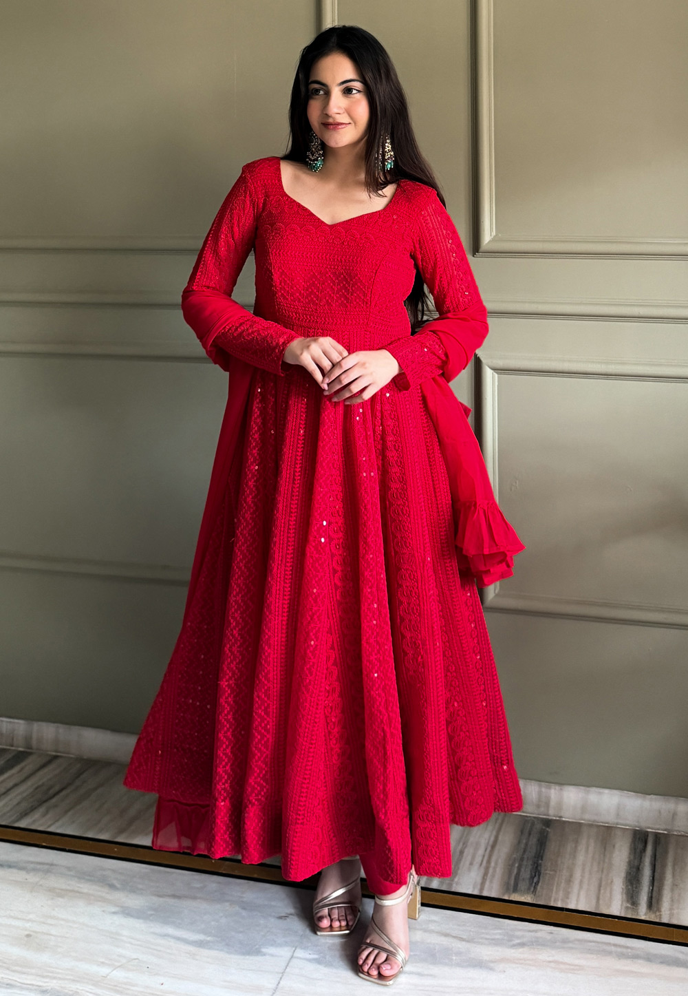 Magenta Faux Georgette Readymade Anarkali Suit 327850