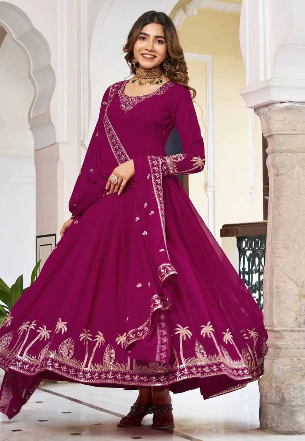 Magenta Faux Georgette Readymade Anarkali Suit 328241