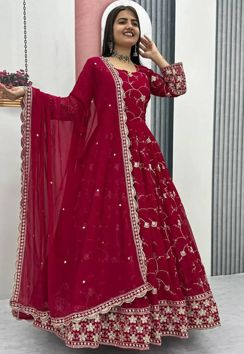 Magenta Faux Georgette Readymade Anarkali Suit 328910