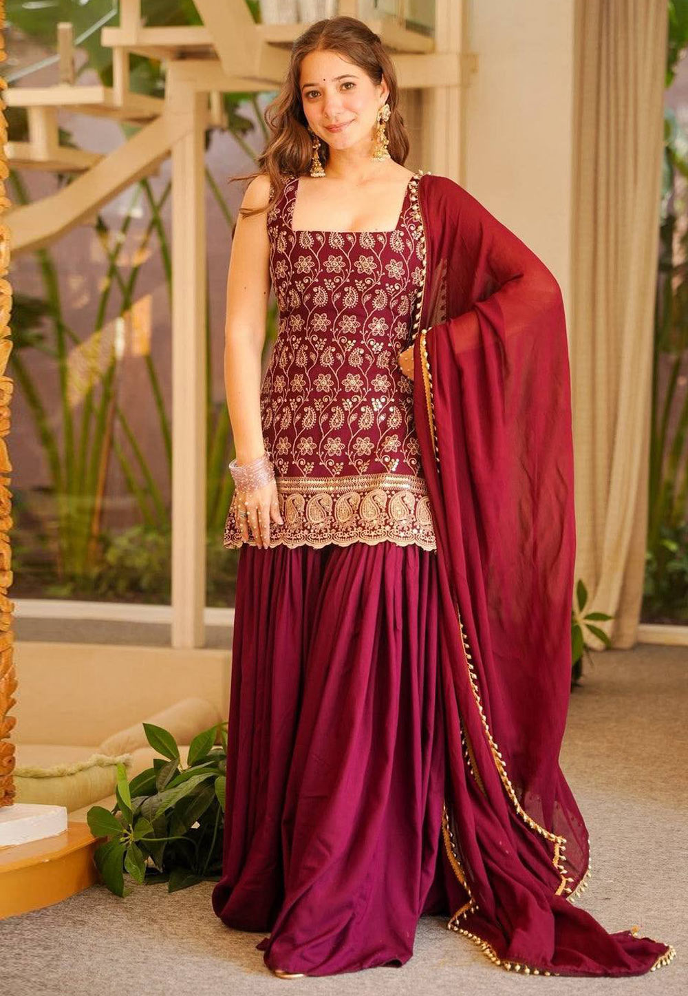 Magenta Faux Georgette Readymade Gharara Suit 330183