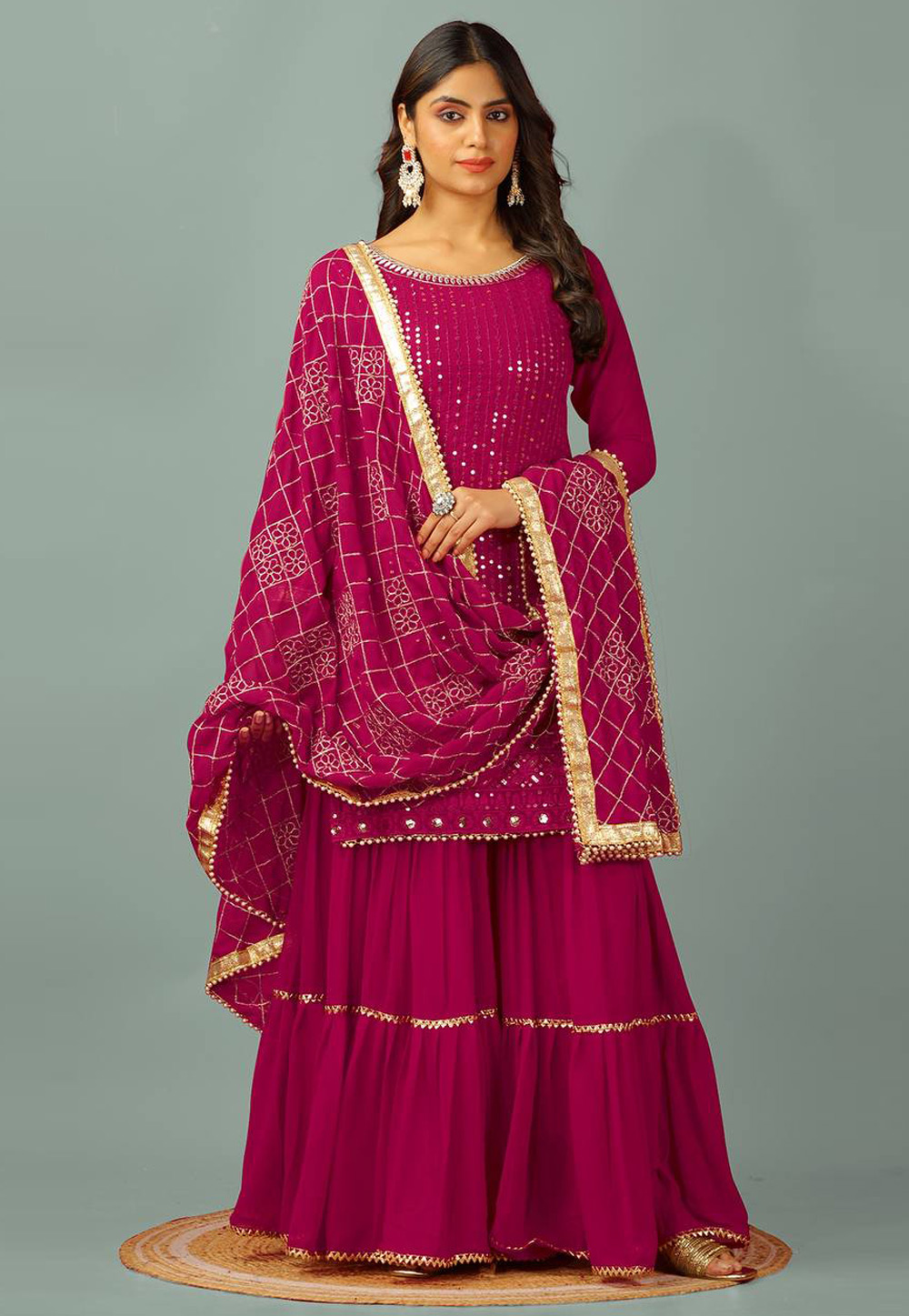 Magenta Faux Georgette Readymade Gharara Suit 307303