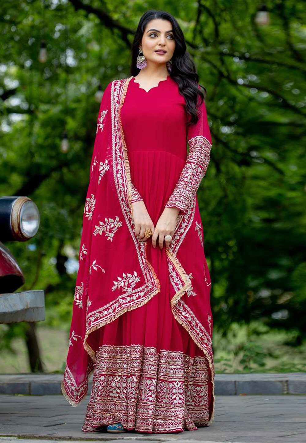 Magenta Faux Georgette Readymade Long Anarkali Suit 306913