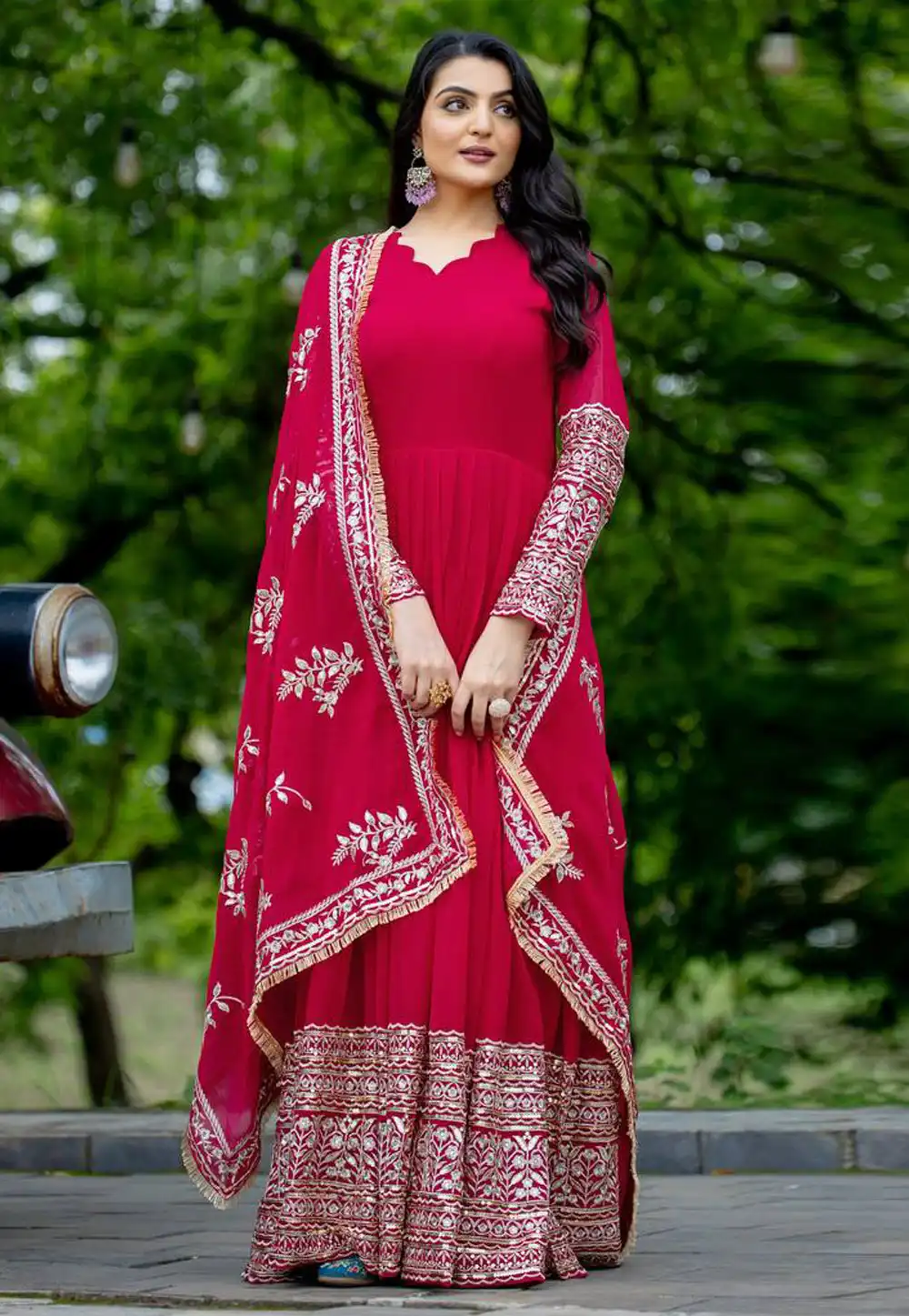 Magenta Faux Georgette Readymade Long Anarkali Suit 306913
