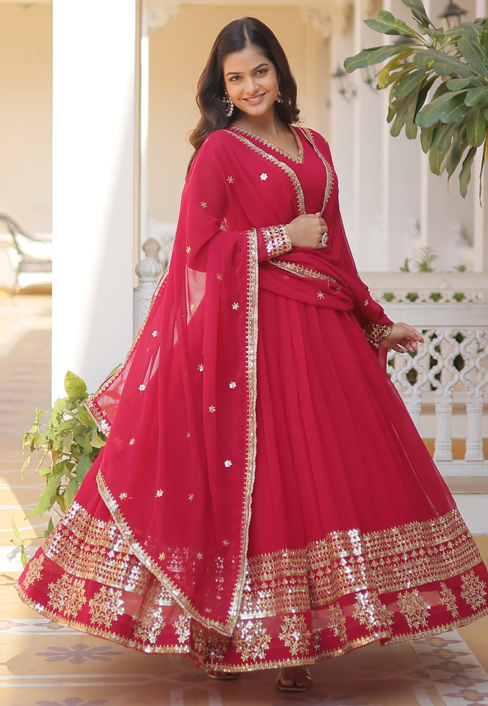 Magenta Faux Georgette Readymade Long Anarkali Suit 282494