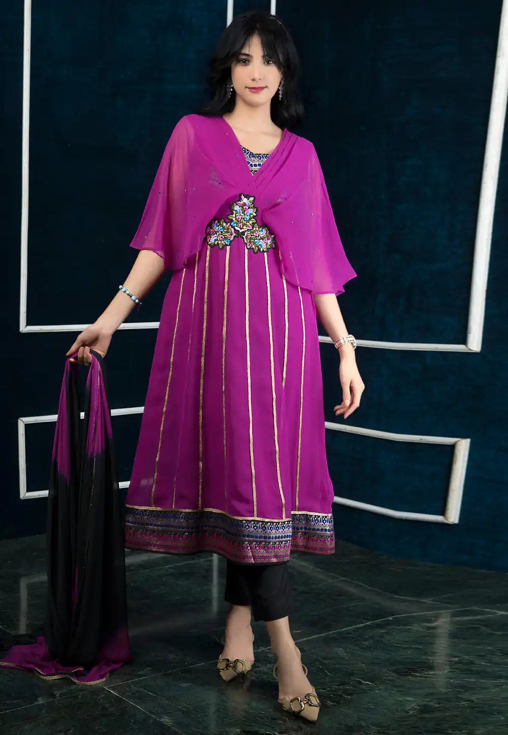 Magenta Faux Georgette Readymade Pakistani Suit 290047