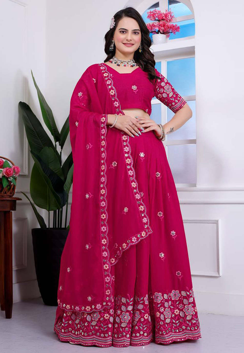 Magenta Georgette Circular Lehenga Choli 306300