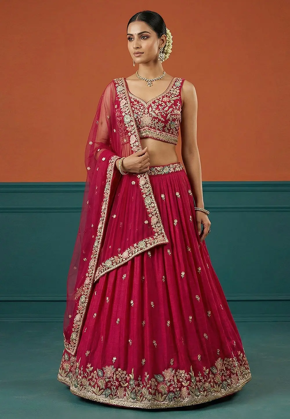 Magenta Georgette Circular Lehenga Choli 332950