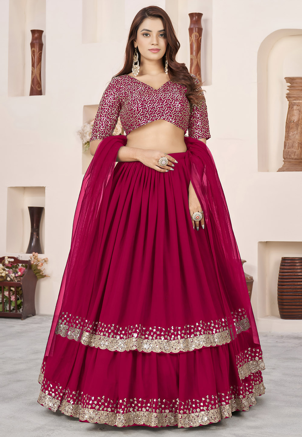 Magenta Georgette Circular Lehenga Choli 323087