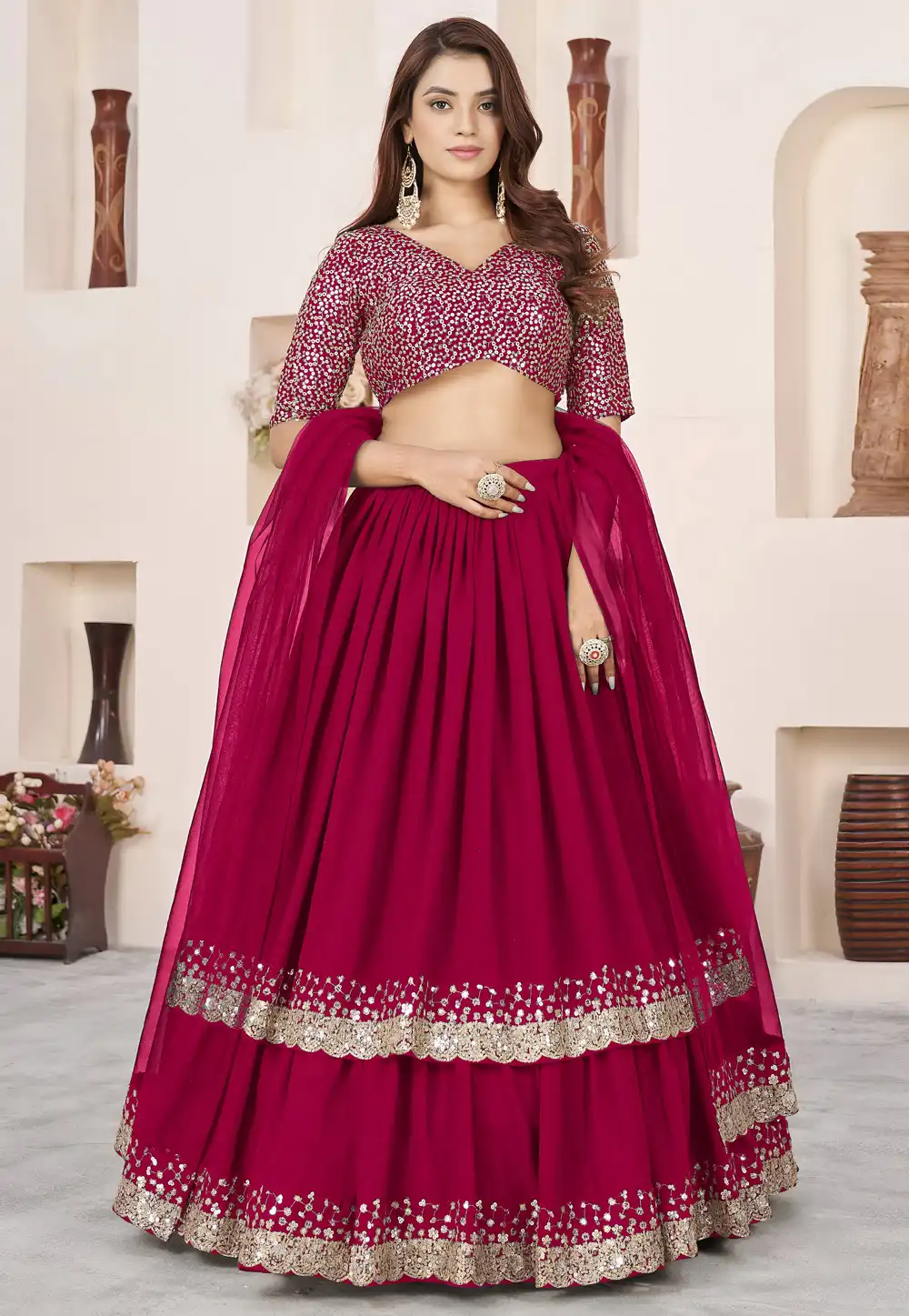 Magenta Georgette Circular Lehenga Choli 323087