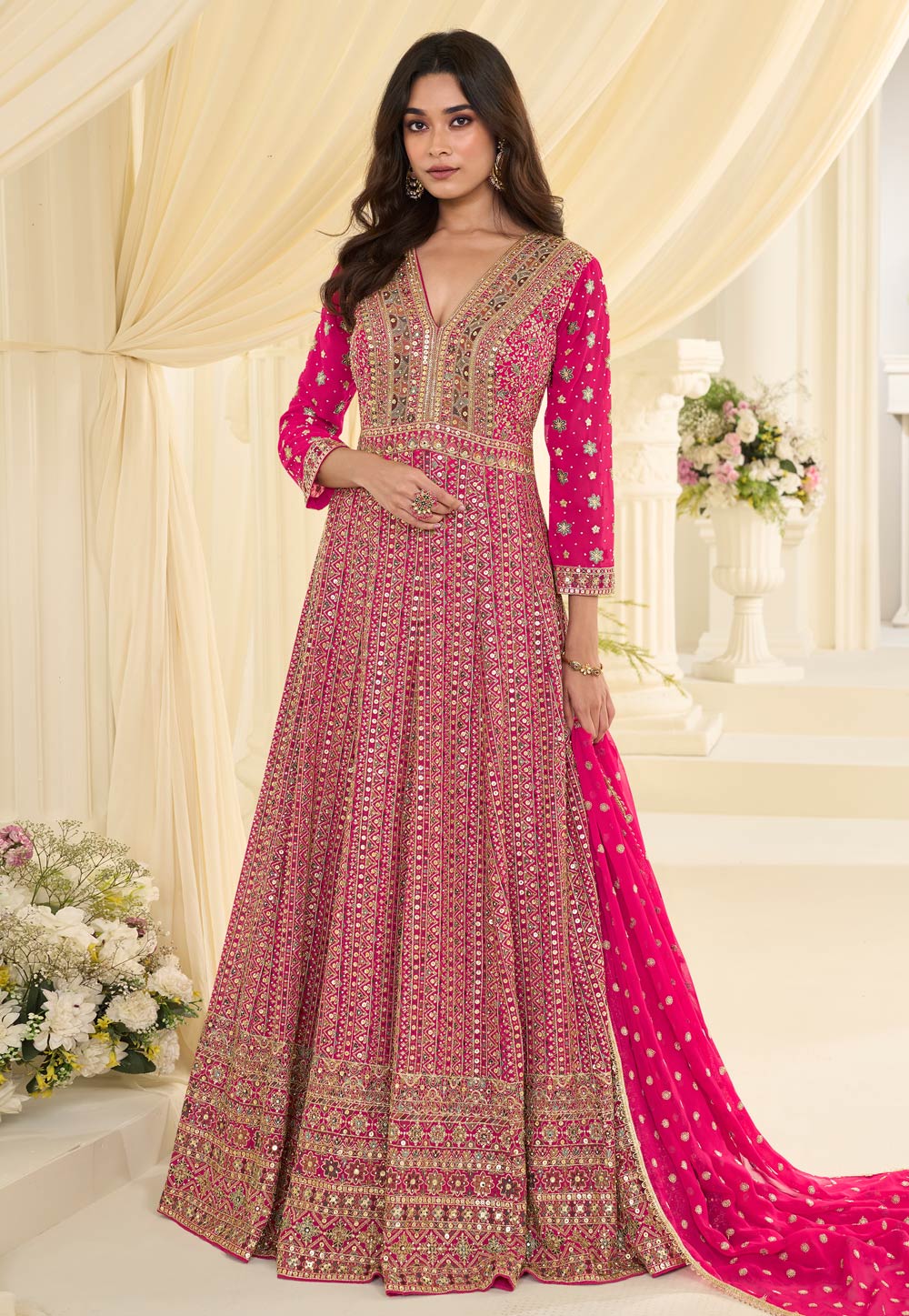 Magenta Georgette Embroidered Anarkali Suit 325014
