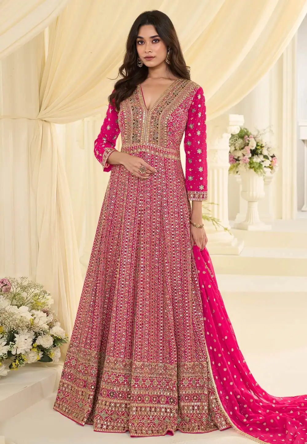 Magenta Georgette Embroidered Anarkali Suit 325014