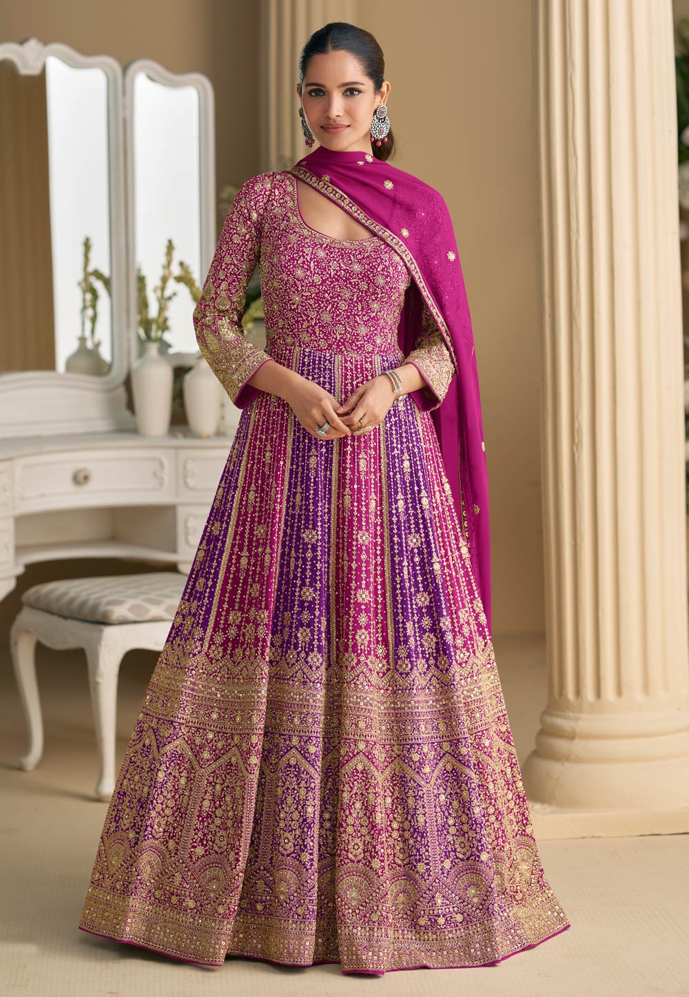 Magenta Georgette Embroidered Anarkali Suit 321885
