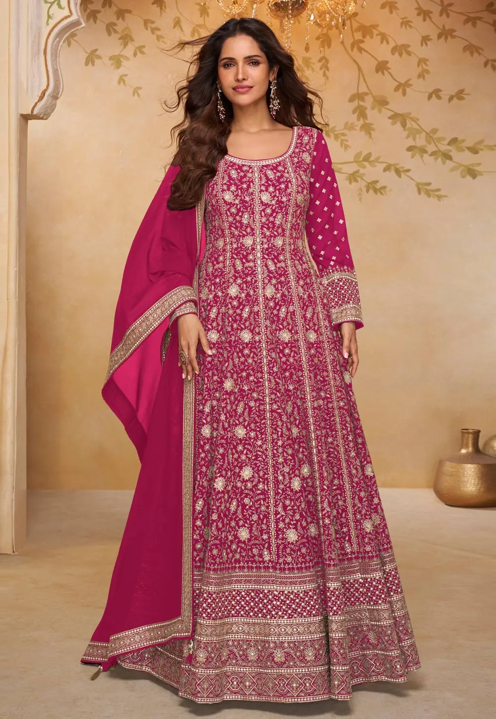 Magenta Georgette Embroidered Anarkali Suit 335869