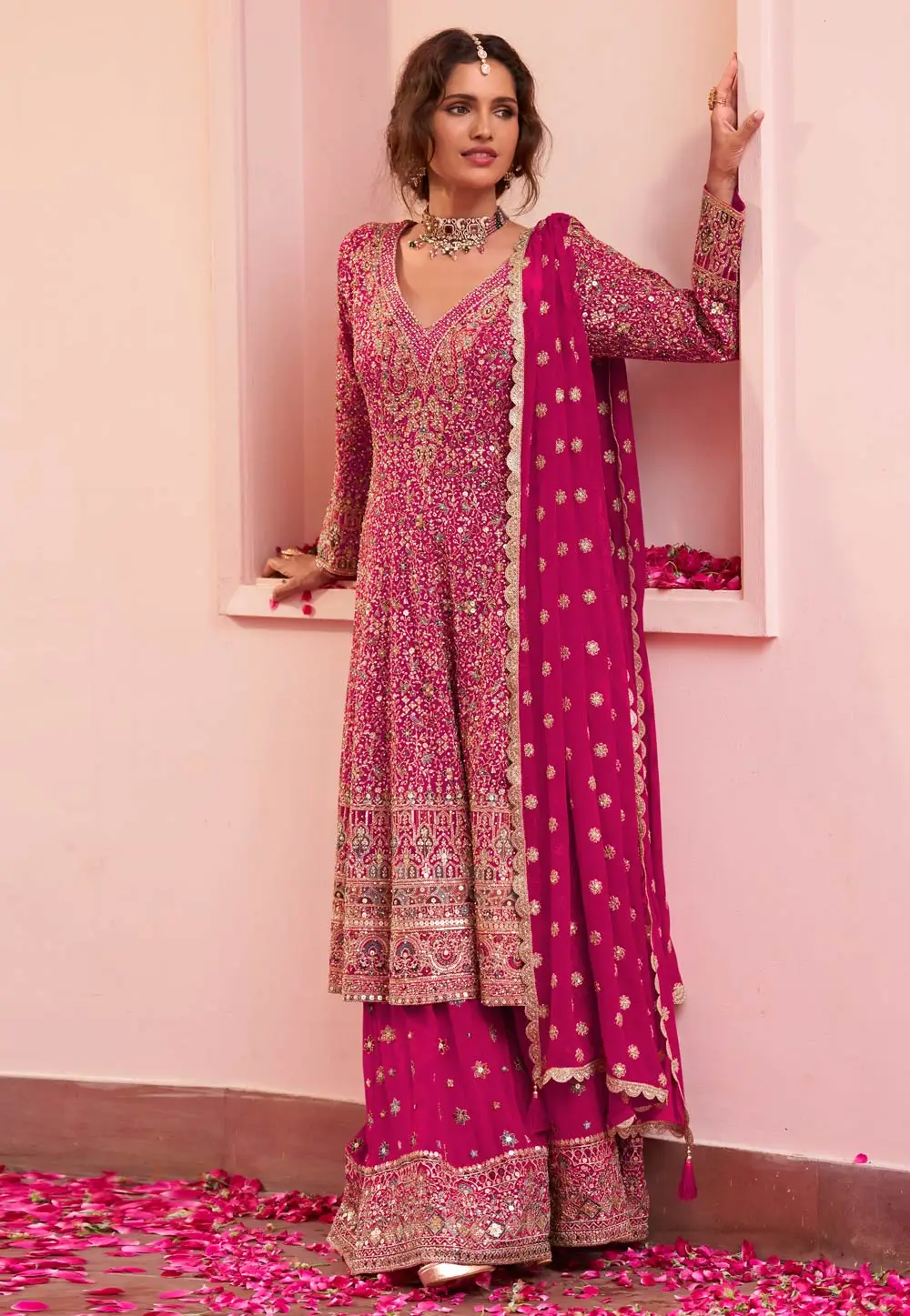 Magenta Georgette Embroidered Anarkali Suit 335485