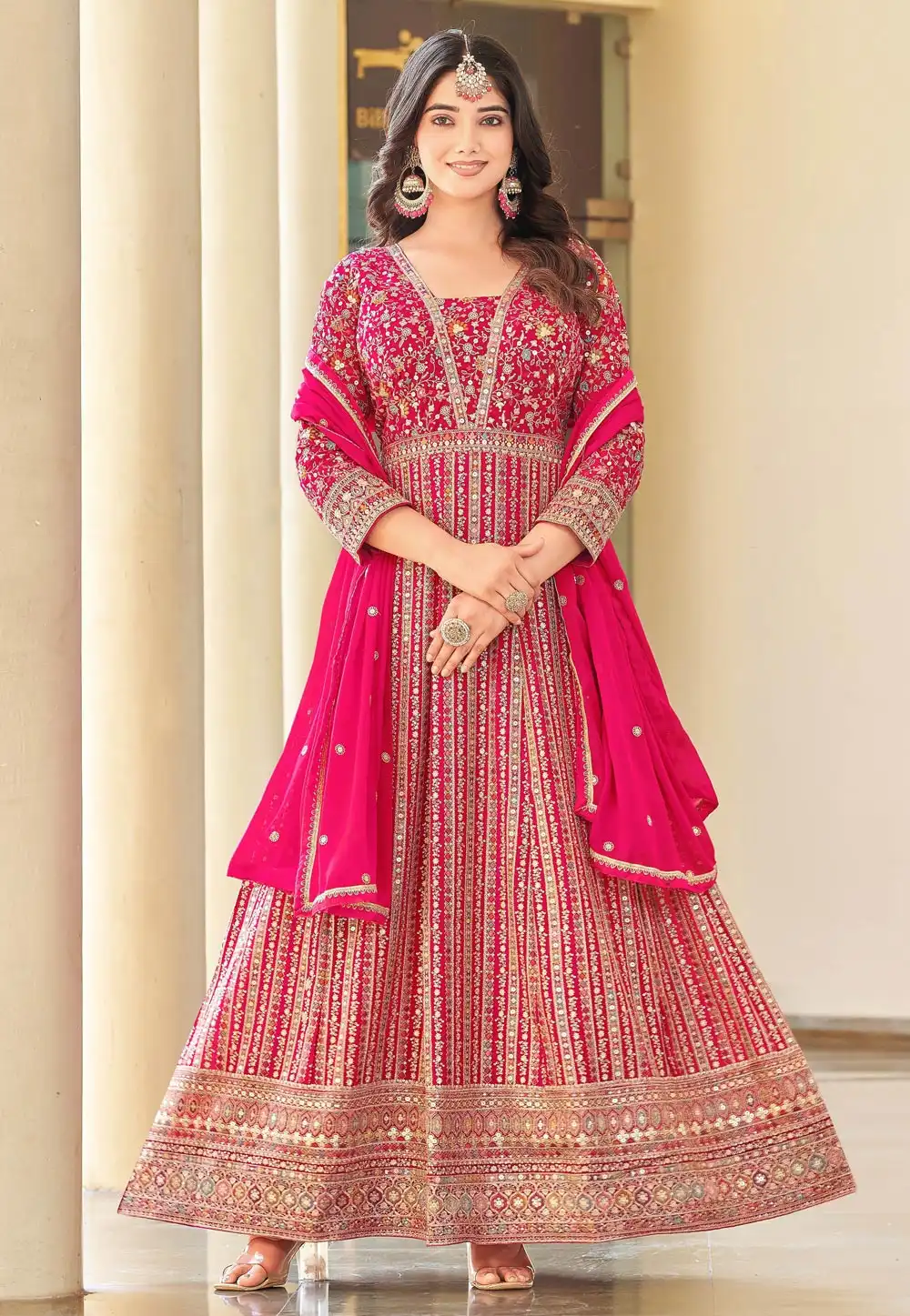 Magenta Georgette Embroidered Anarkali Suit 315478