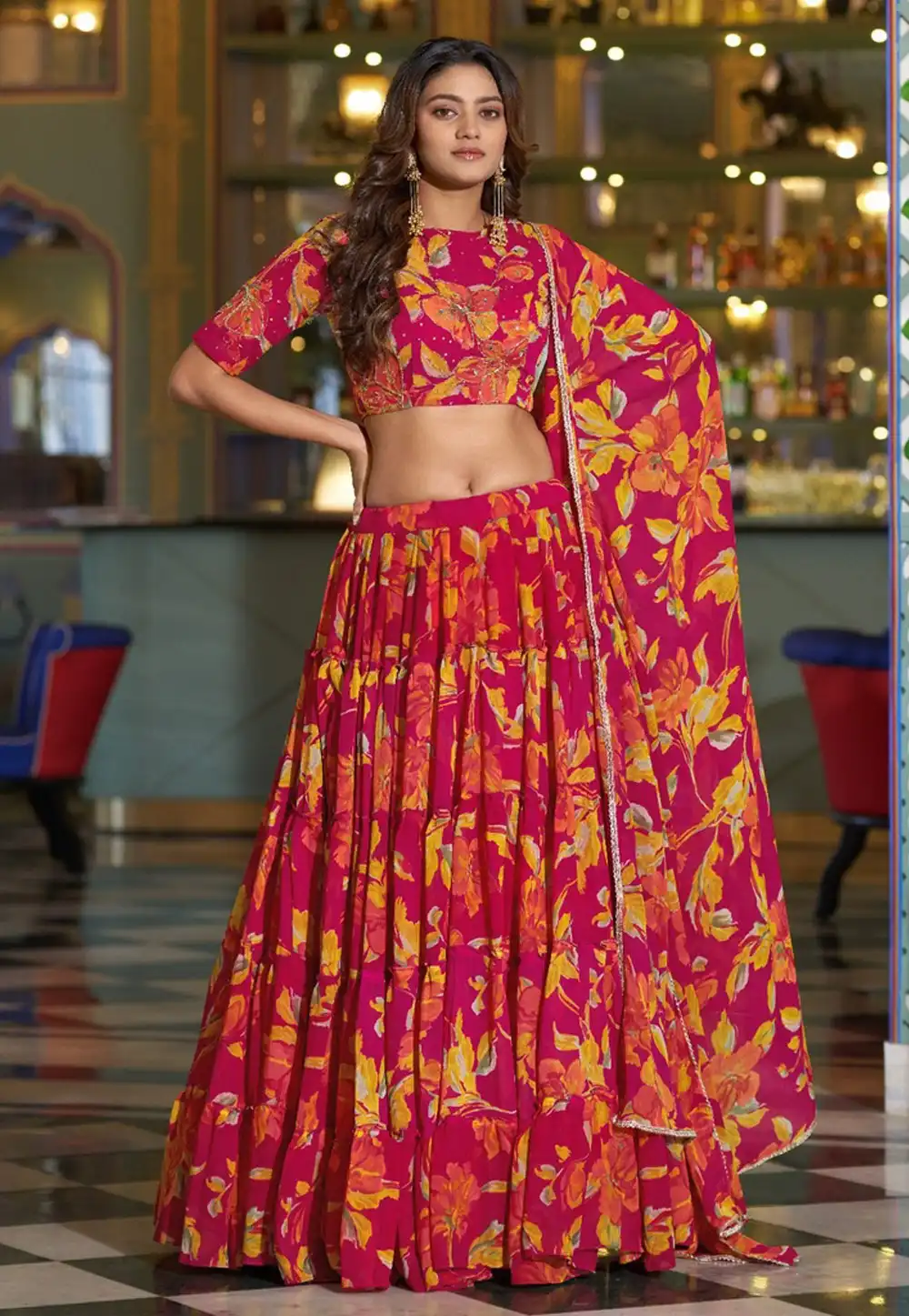 Magenta Georgette Floral Lehenga choli 329063