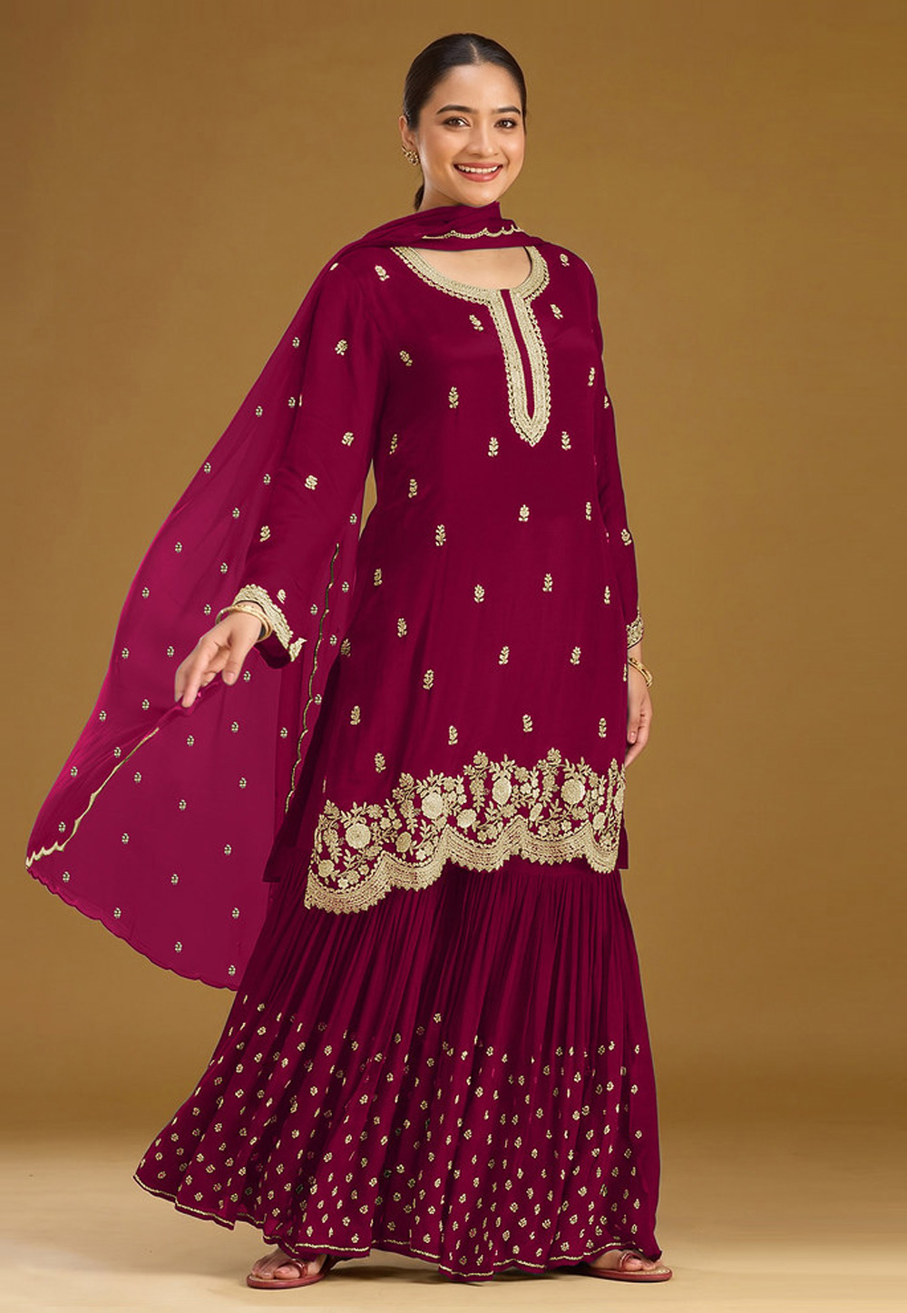 Magenta Georgette Gharara Suit 328538