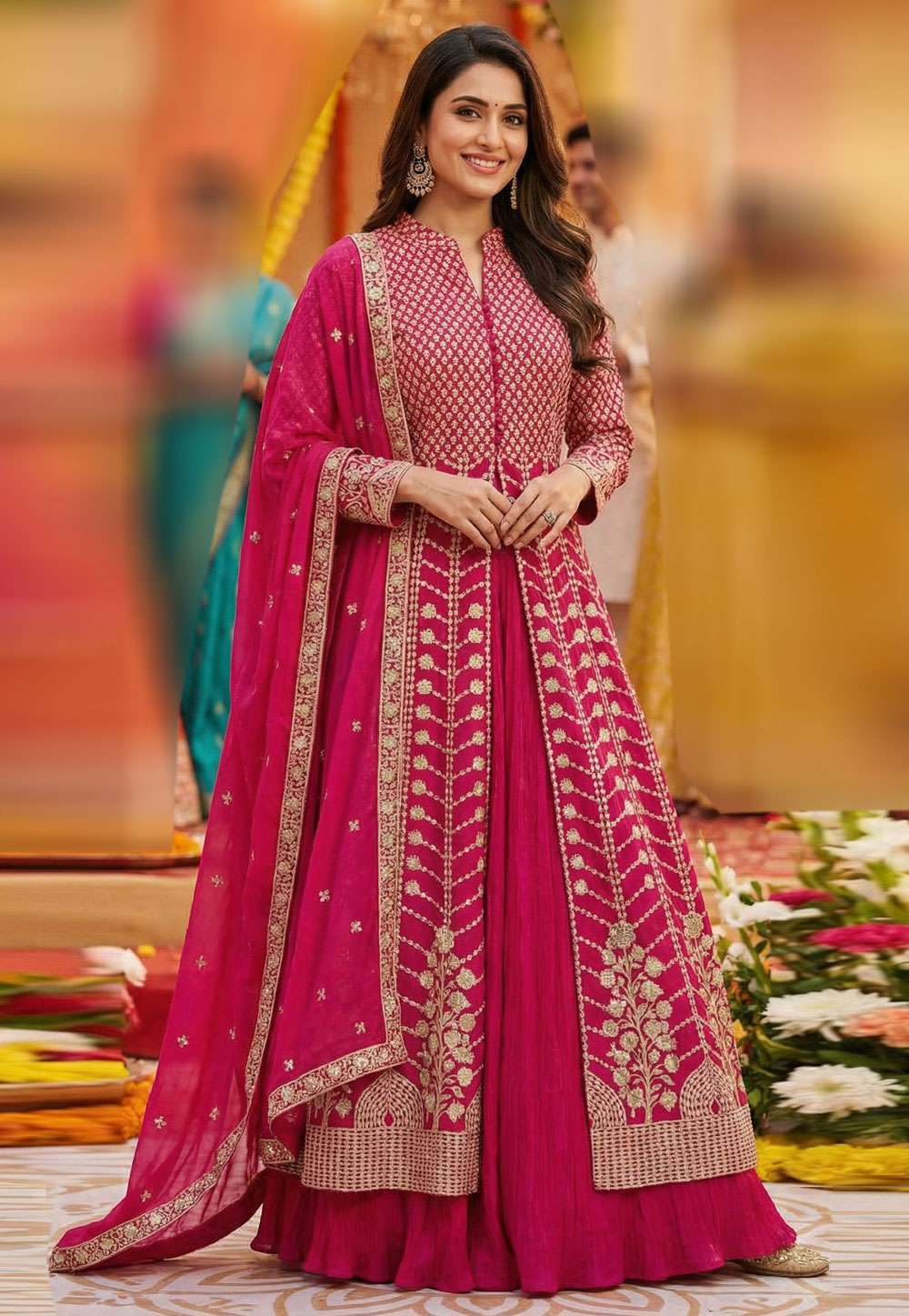 Magenta Georgette Indo Western Lehenga Choli 321174