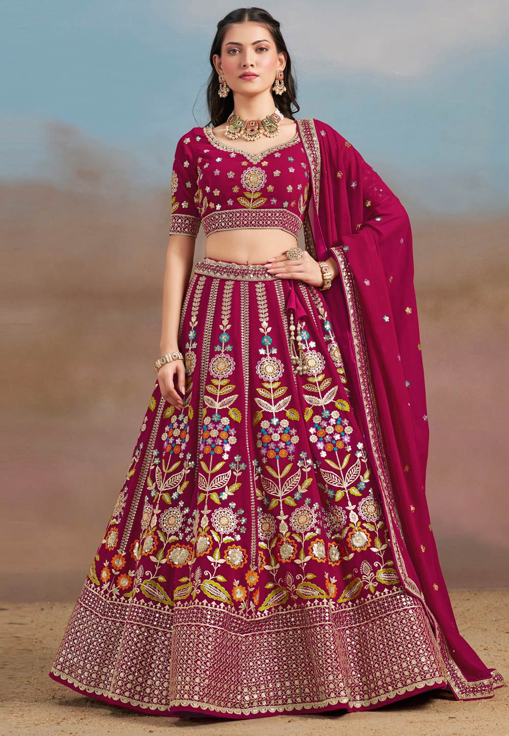 Magenta Georgette Lehenga Choli 312356