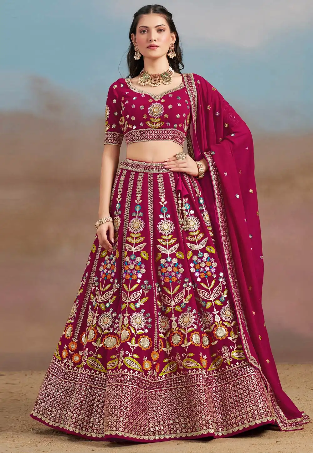 Magenta Georgette Lehenga Choli 312356