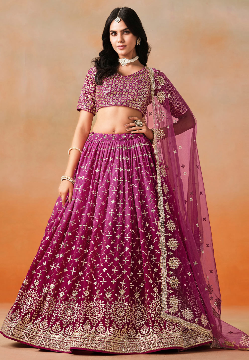 Magenta Georgette Lehenga Choli 311648