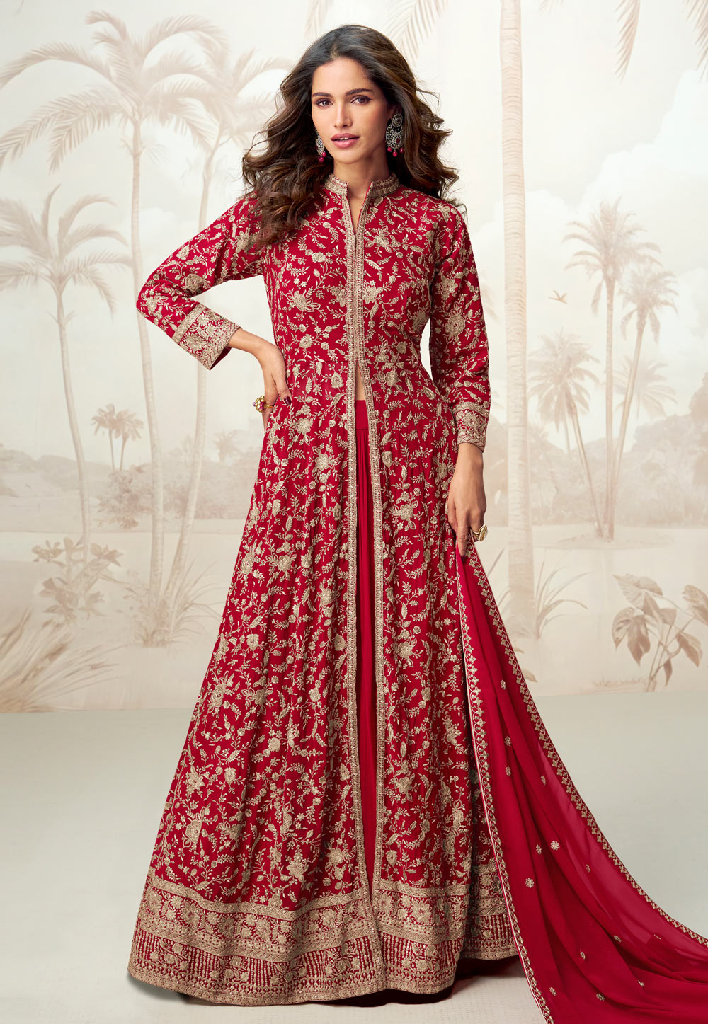 Magenta Georgette Long Choli Lehenga 311511
