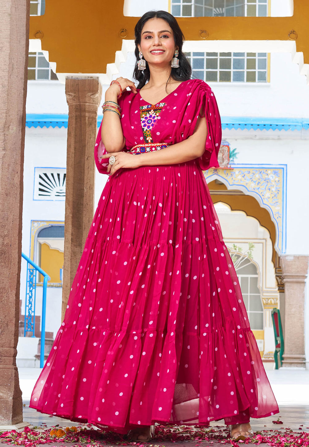 Magenta Georgette Navratri Wear Gown 313145
